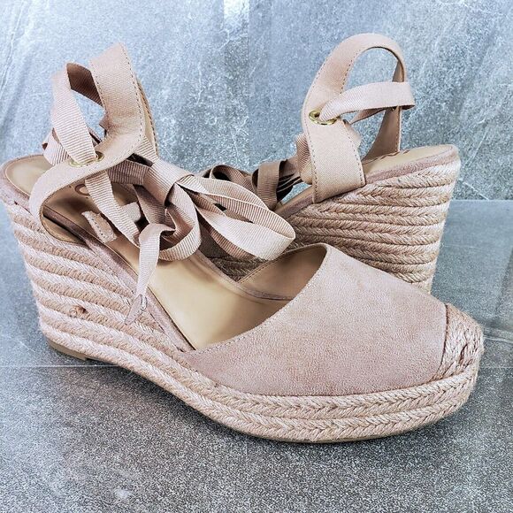 INC Shoes Womens 11 M Maisie Tan Lace-Up Espadrille Wedge Sandals Ankle Wrap Tie - Picture 3 of 13